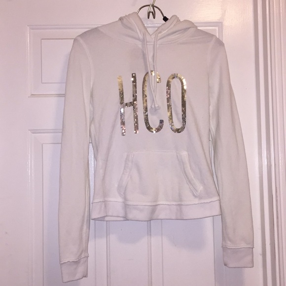 White Hollister hoodie with sequins - Picture 1 of 3